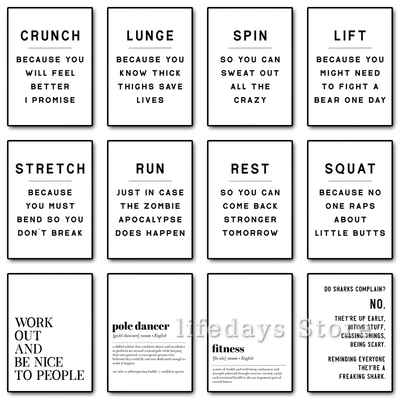 Home Gym Minimalist - Fitness Work Out Śmieszne Cytaty Plakaty