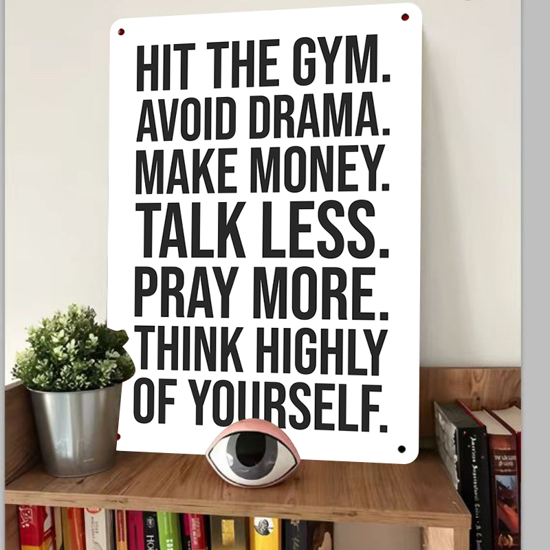 Metalowy szyld z inspirującym  – Home Gym Minimalist recenzja i cena